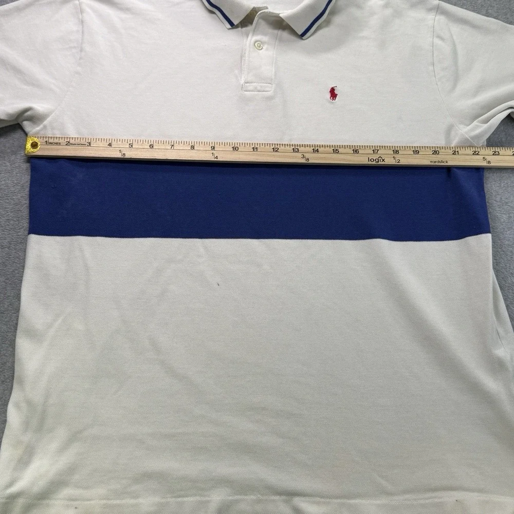 Y2K Polo by Ralph Lauren Colorblock‎ Polo Shirt XL Cream Navy Stripe Vintage